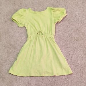 Girls Lime Green Short Dress With Puffed Sleeves With A Hole At The Stomach